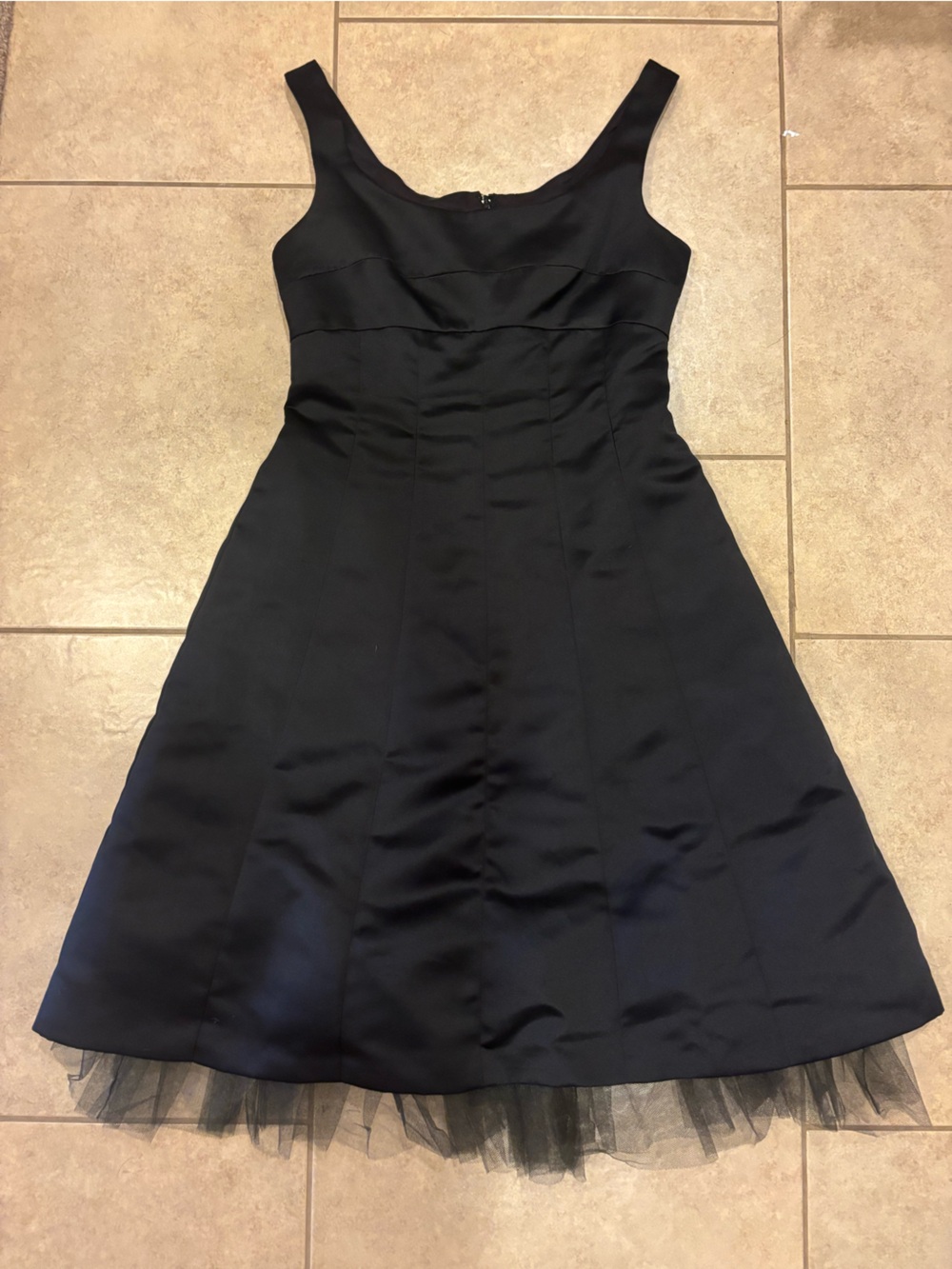 BCBGMaxAzria Black A-Line Midi Dress with Tulle Trim